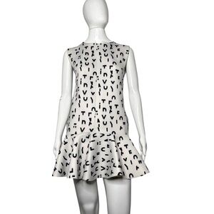 Maje White/Navy Rosy Pendlum Ruffle Flounced Hem Mini Dress FR 1/US S